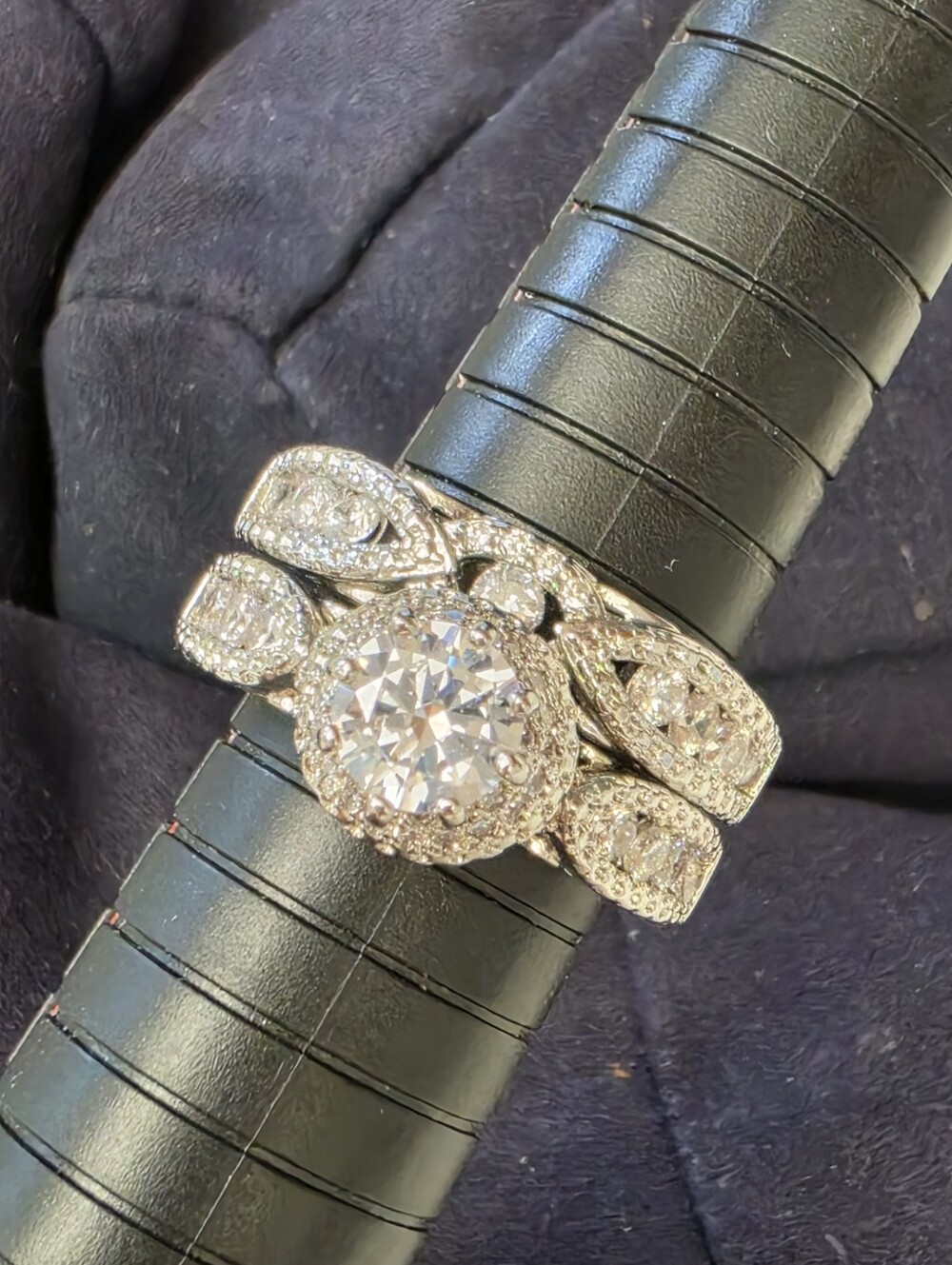 925 Silver Wedding Ring Set CZs Sz 10